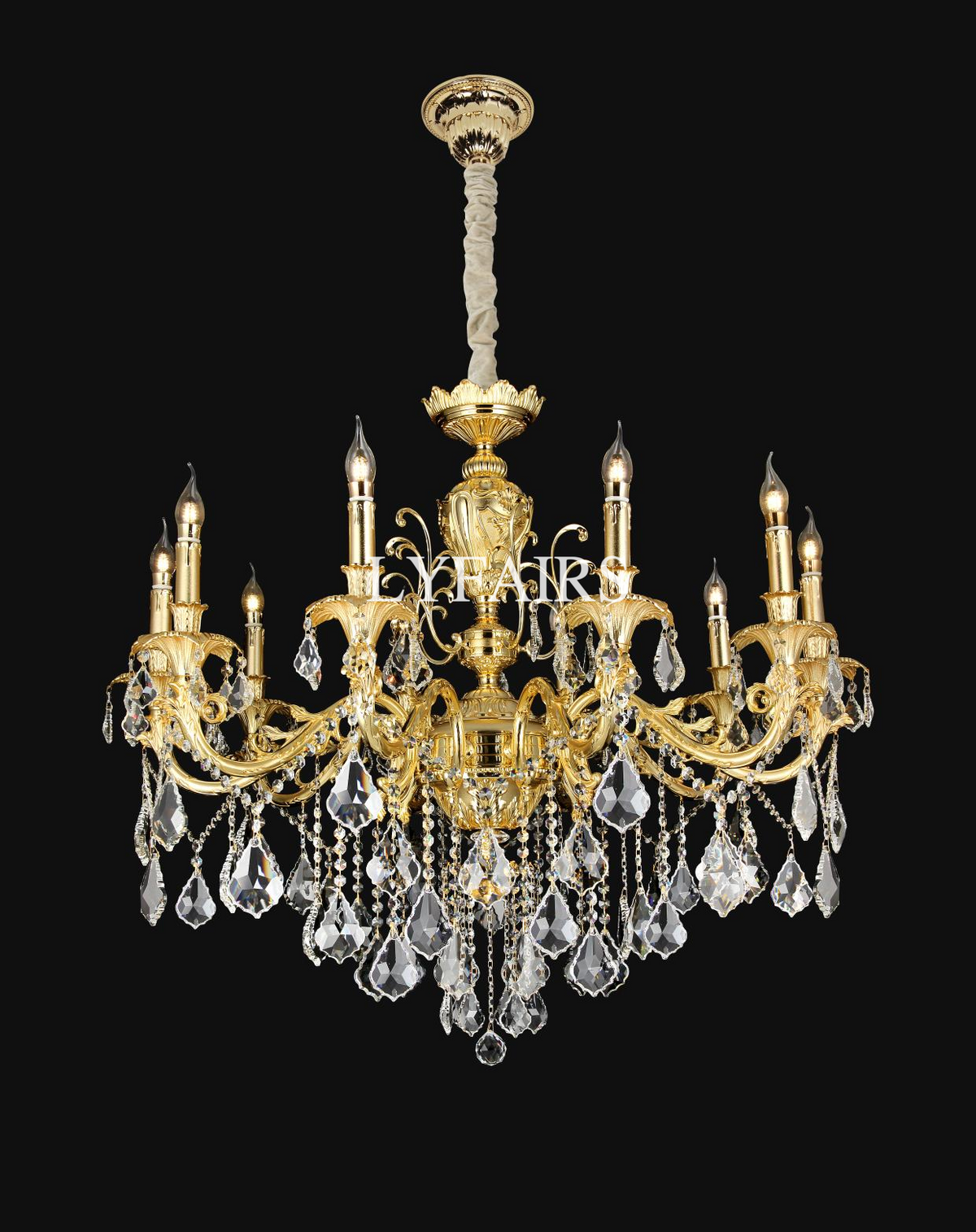 Baroque Revival Unique Patterned Antique Brass Chandelier Set