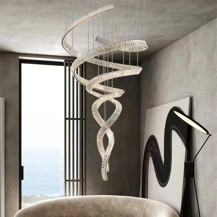 Designer Foyer Living Room Ceiling Light Fixture Stylish Spiral Crystal Chandelier