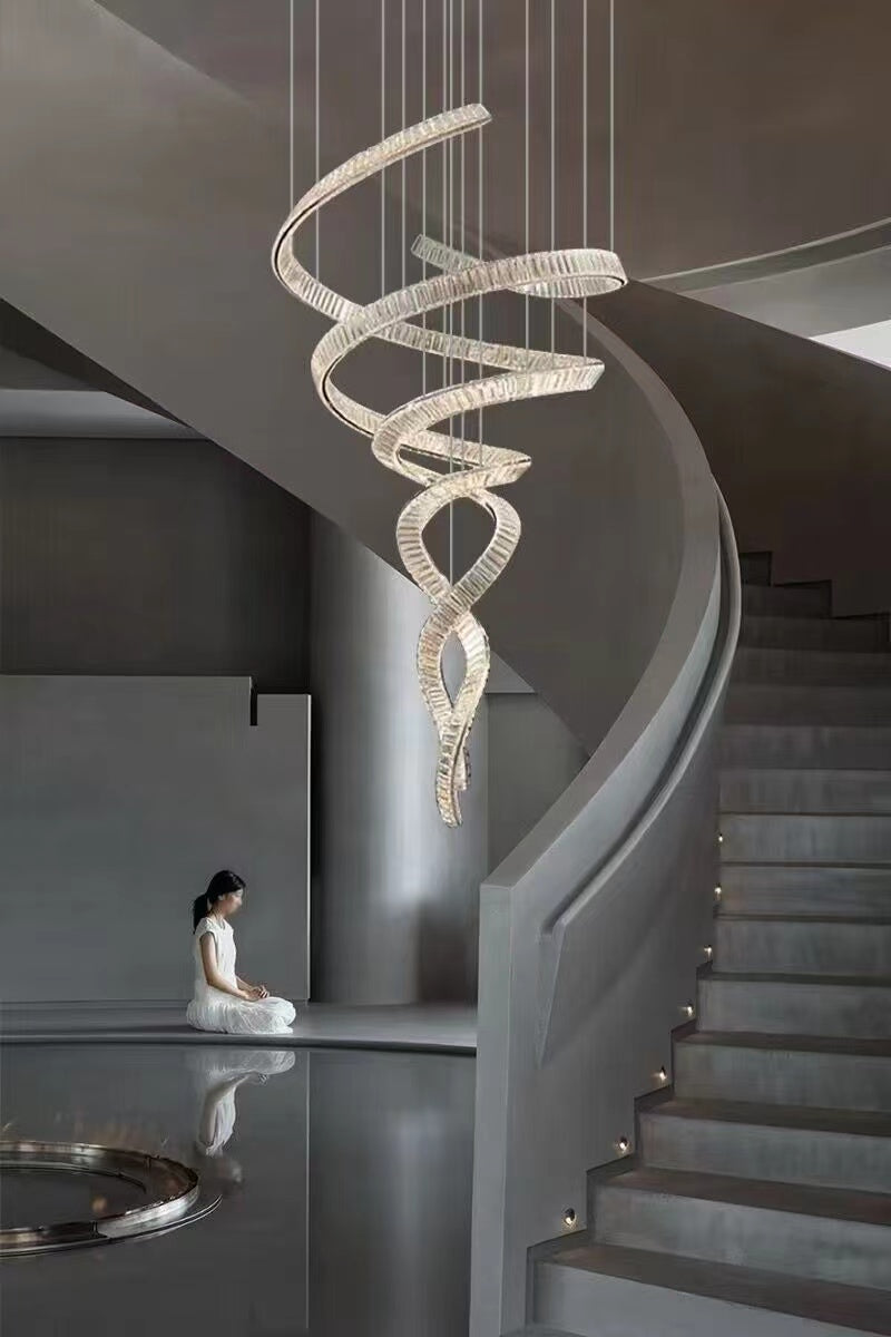 Designer Foyer Living Room Ceiling Light Fixture Stylish Spiral Crystal Chandelier