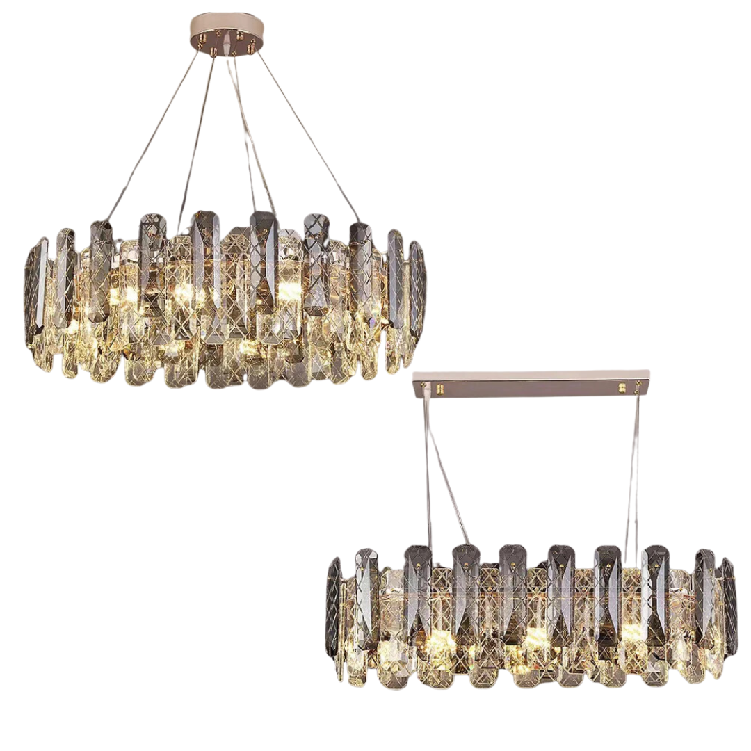 Modern Smoky Gray Crystal Chandelier Gleamy Light Fixture for Living/Dining Room/ Bedroom/ Home Office