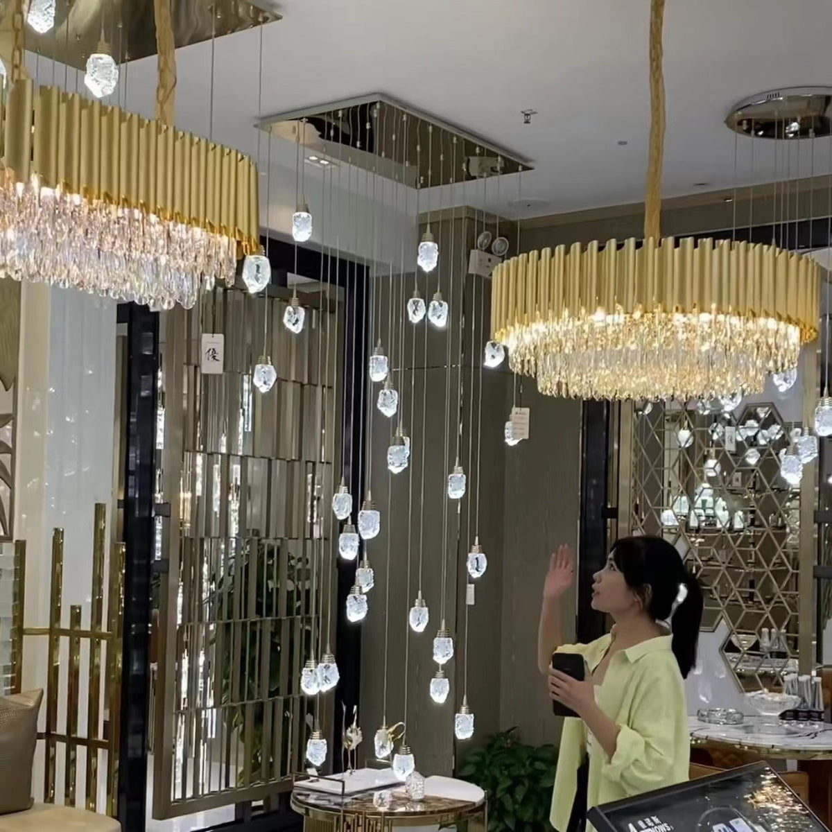 Classic Modern Round/Rectangle Crystal Chandelier in Gold Finish for Living/Dining Room
