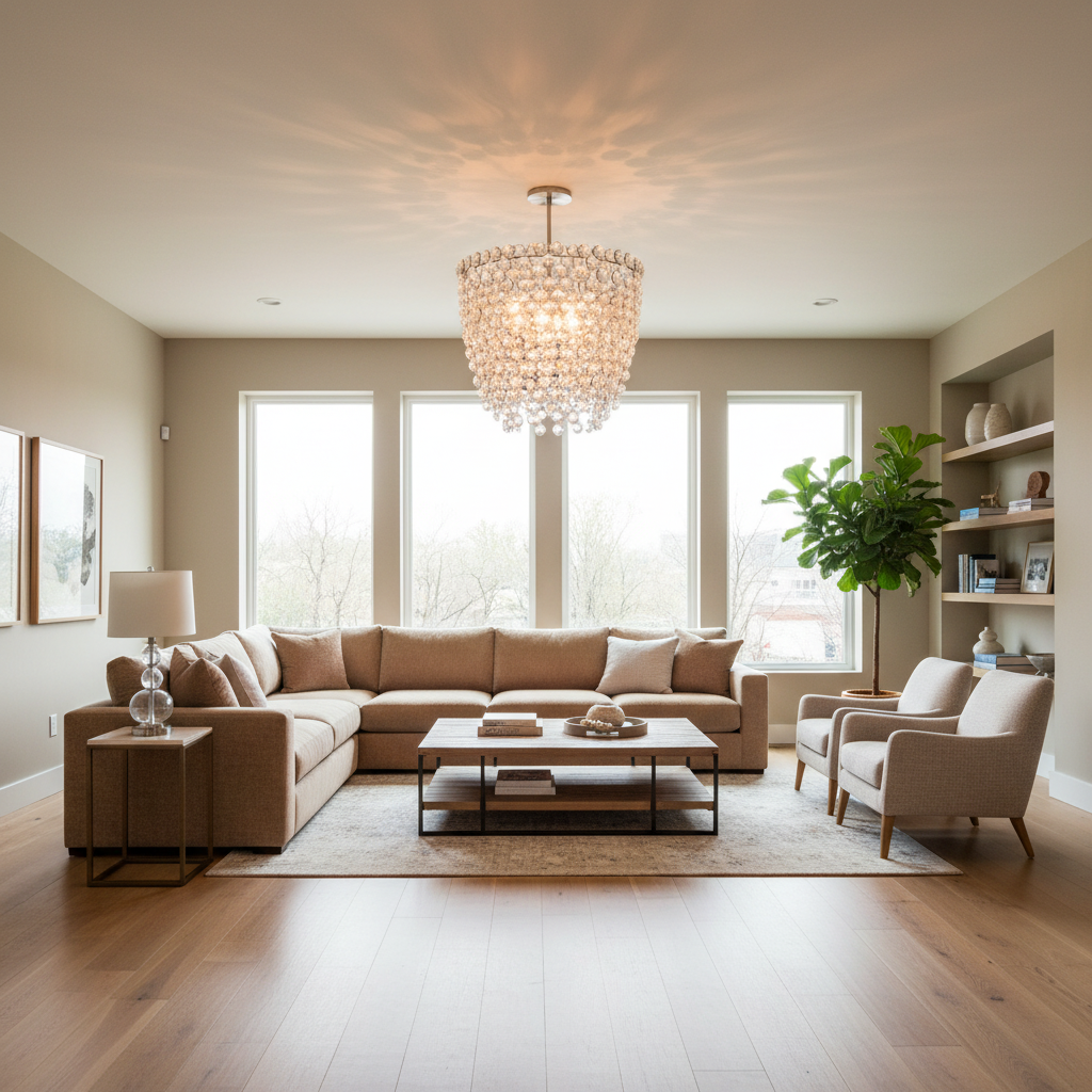 Cascading Crystal Drum Chandelier - living room Scene
