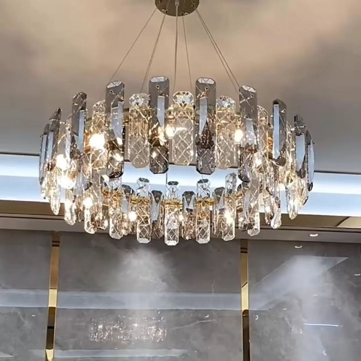Modern Smoky Gray Crystal Chandelier Gleamy Light Fixture for Living/Dining Room/ Bedroom/ Home Office