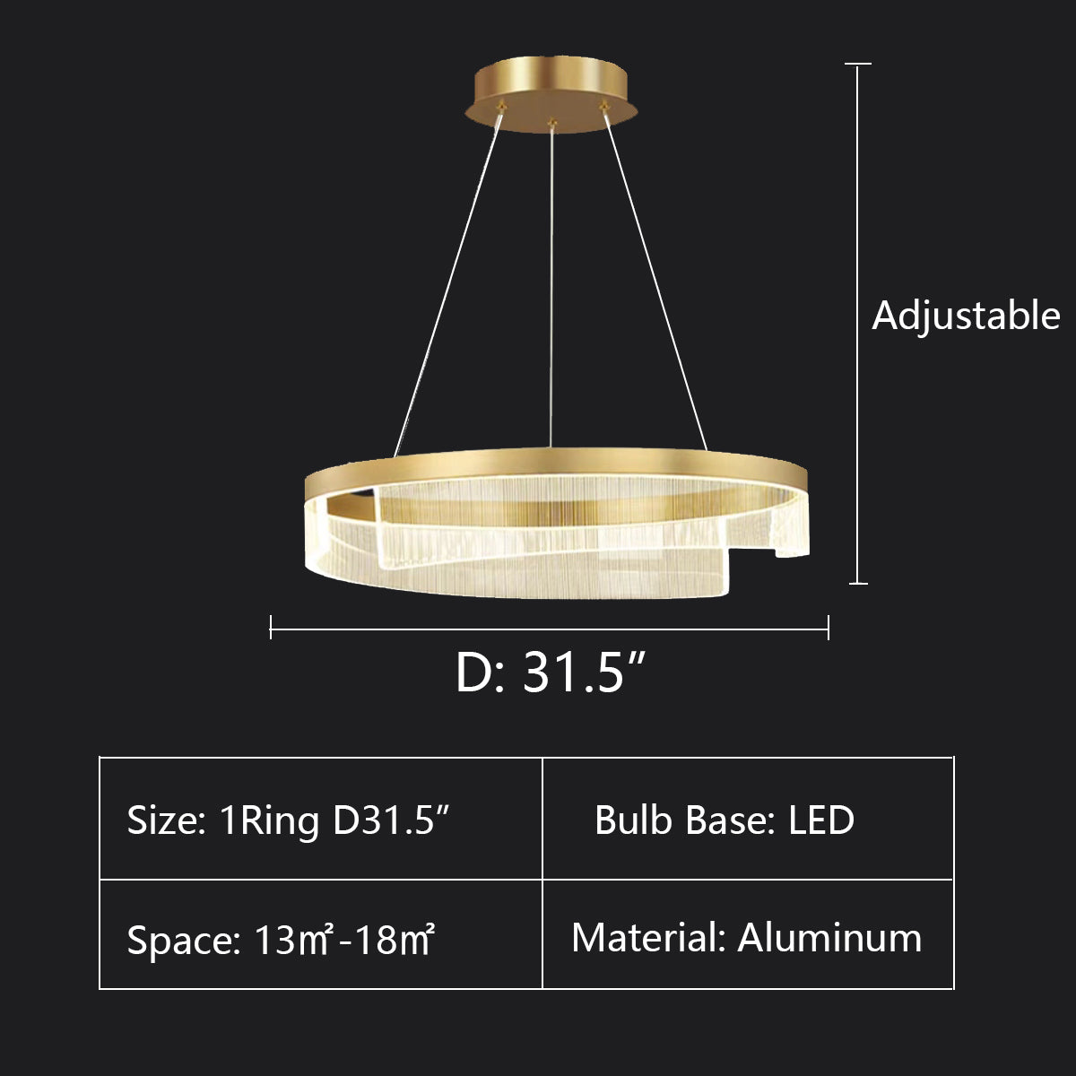 1Ring:D31.5" chandelier,chandeliers,aluminum,gold,adjustable,Acrylic lampshade,dining table,round,ring,circle,round table,big table,long table,light fixture,living room,bar,cafe,dining room,foyer,entryway