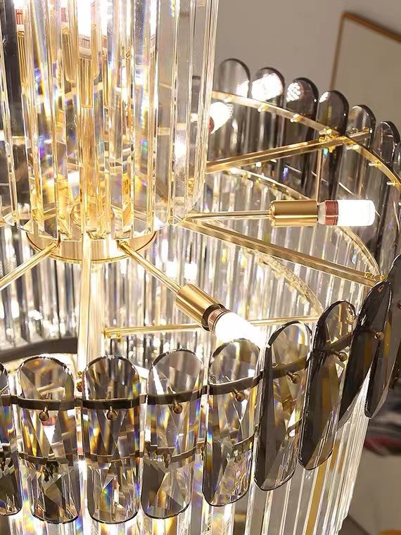 Luxury Extra Large Foyer Spiral Staircase Chandelier Long Crystal Ceiling Light Fixture