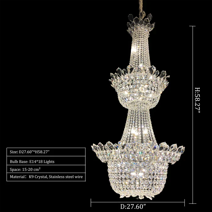 Empire Crystal Pendant Chandelier for Foyer/Entryway
