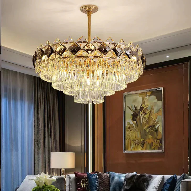 Modern Luxury Tiered Transparent Crystal Chandelier Suit for Living/Dining Room/Bedroom, art designer, round,oval