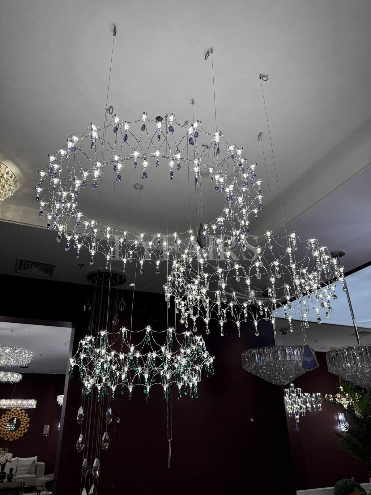 Shimmering Dreamcatcher Crystal Chandelier with Cascading Colorful Firefly-like Crystals