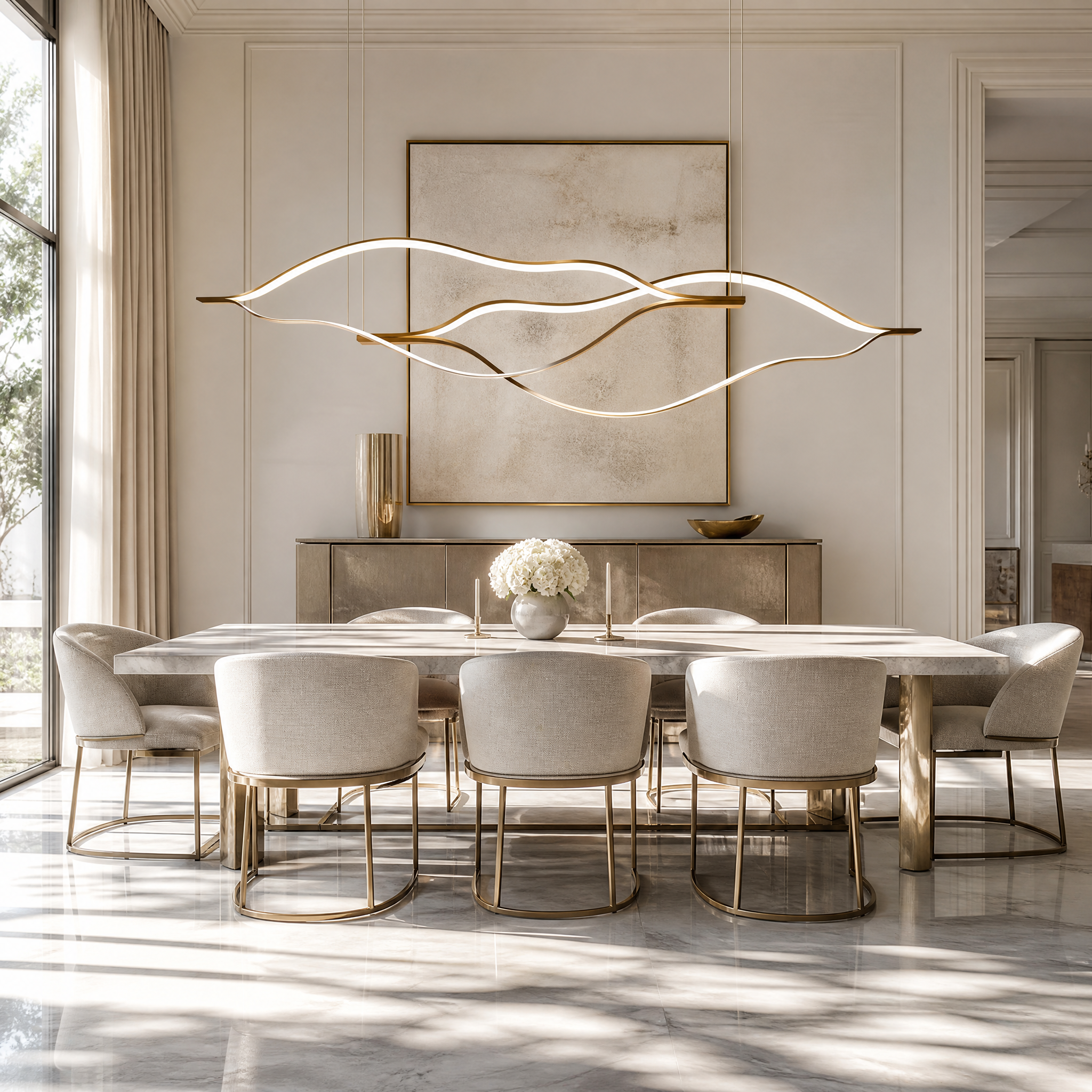 Modern Simple Brass Waving Chandelier for Living/Dining Room/Kitchen Island