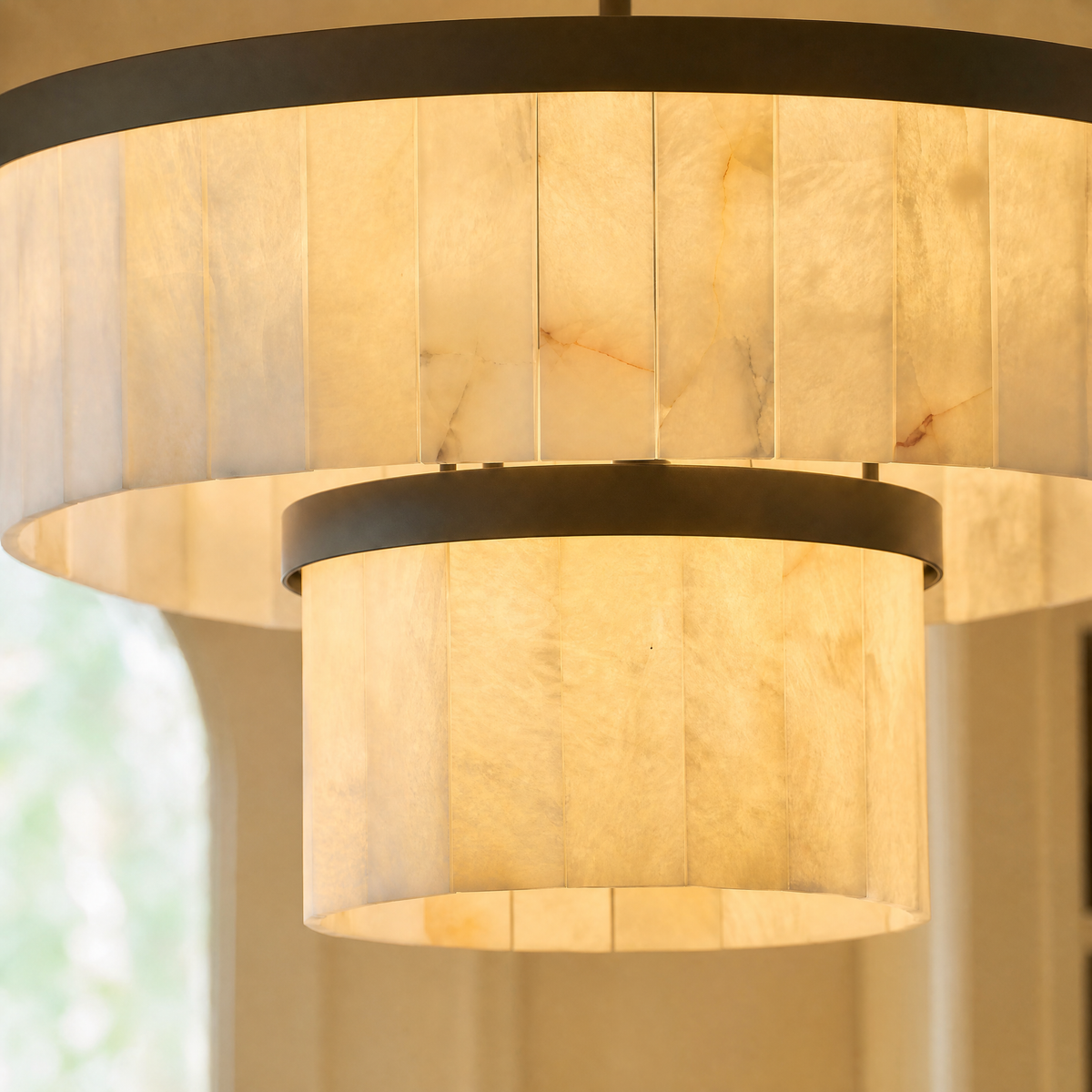 24" 2-Tier Alabaster Round Chandelier - Black
