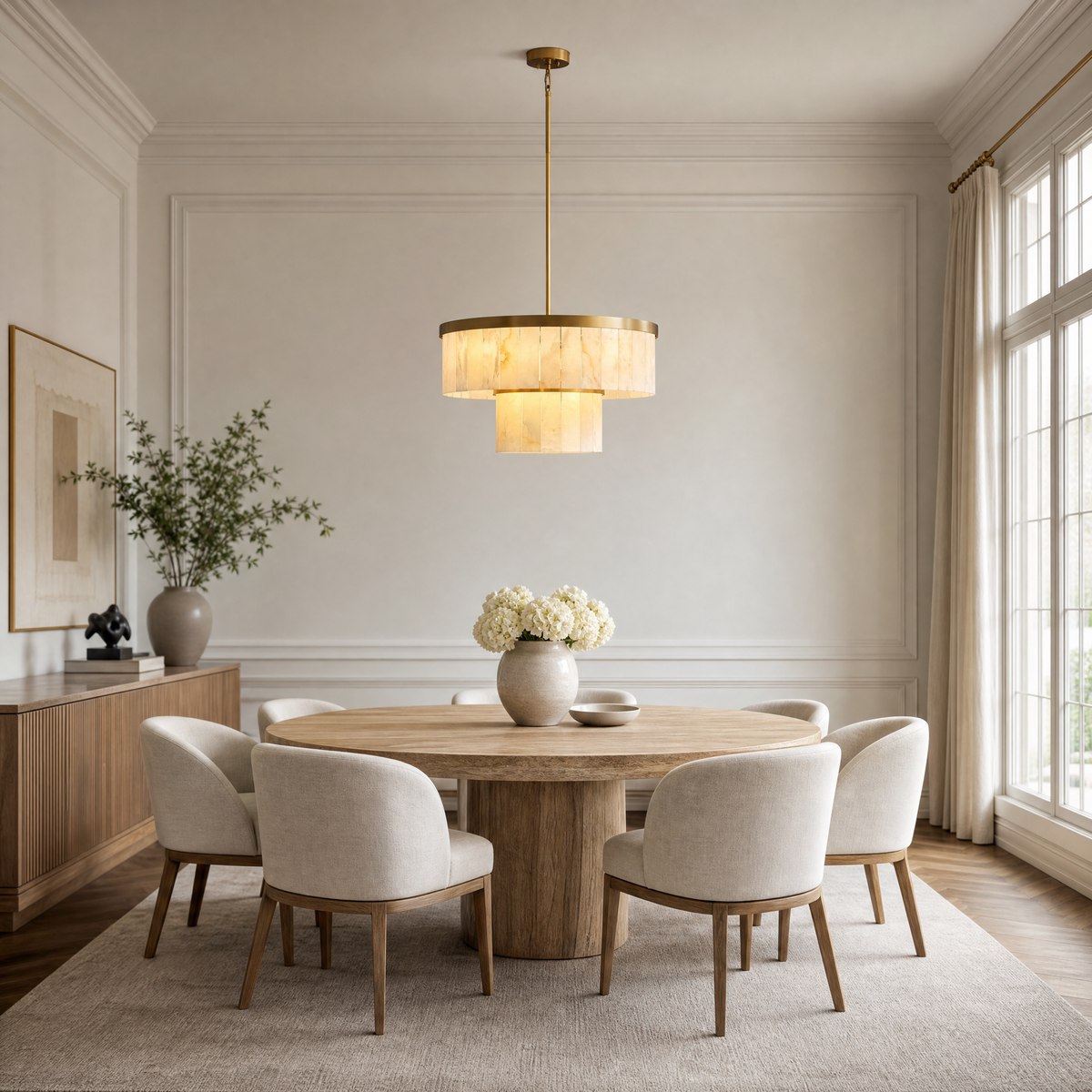 24" 2-Tier Alabaster Round Chandelier - Gold