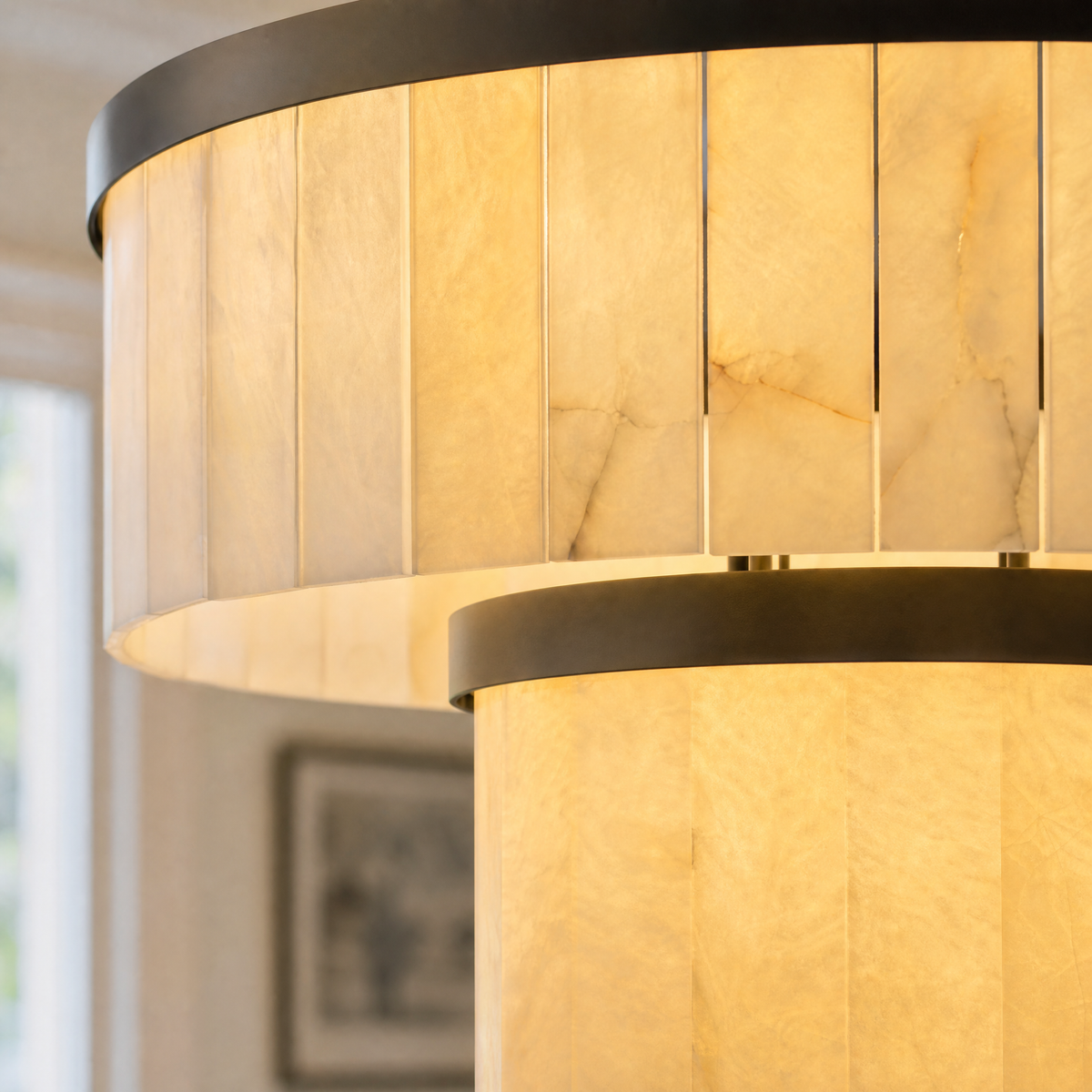 24" 2-Tier Alabaster Round Chandelier - Black