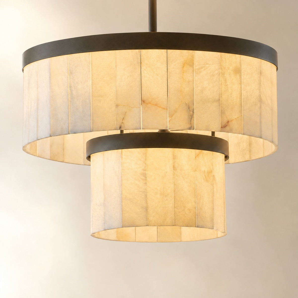 24" 2-Tier Alabaster Round Chandelier - Black