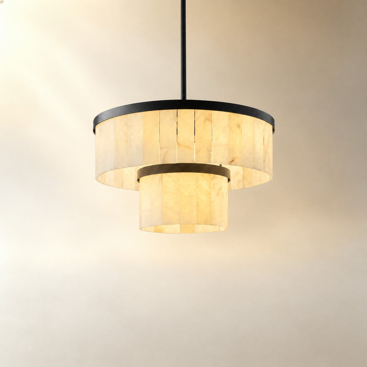 24" 2-Tier Alabaster Round Chandelier - Black