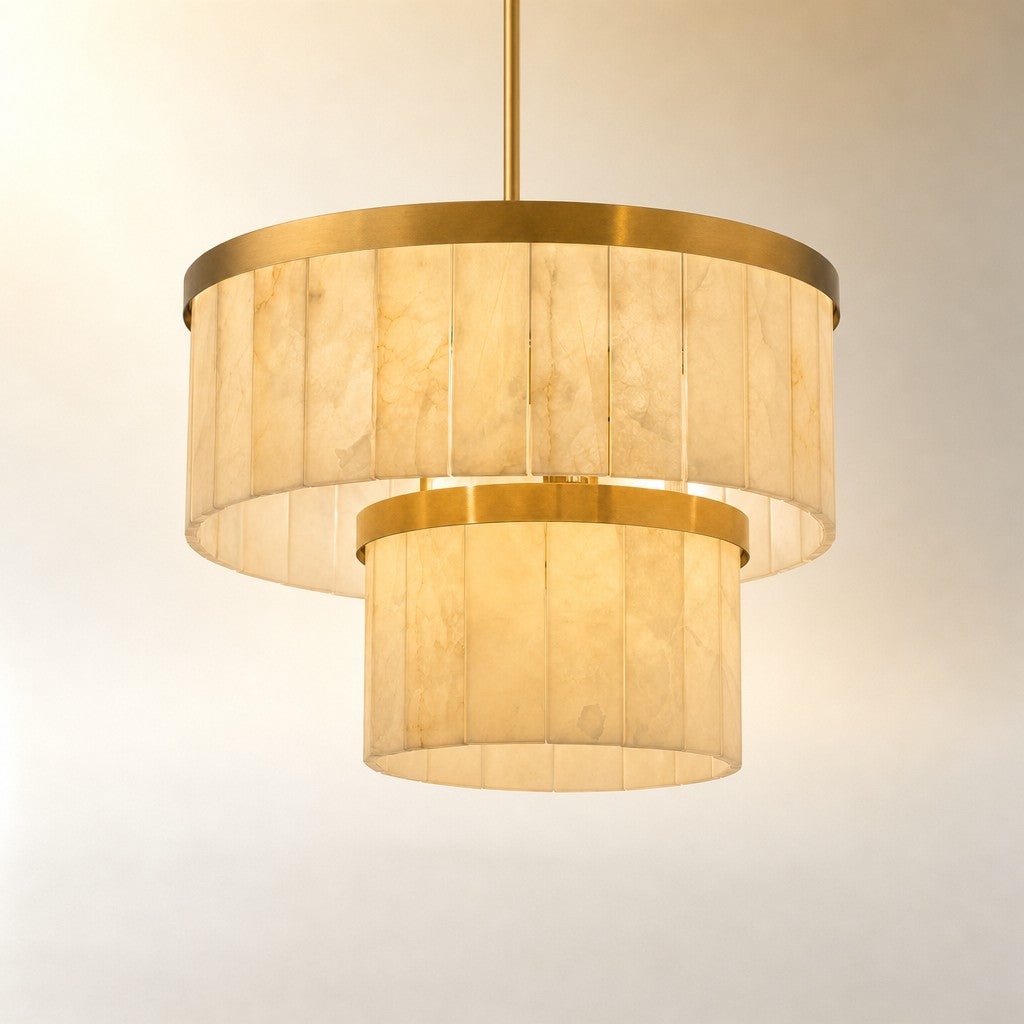 24" 2-Tier Alabaster Round Chandelier - Gold