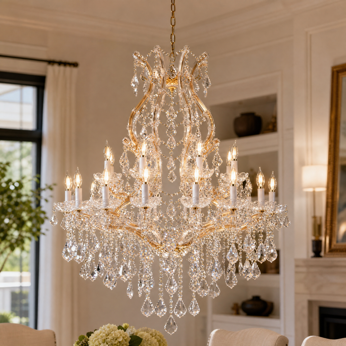 35.4" 24-Light Maria Theresa Crystal Chandelier - Gold