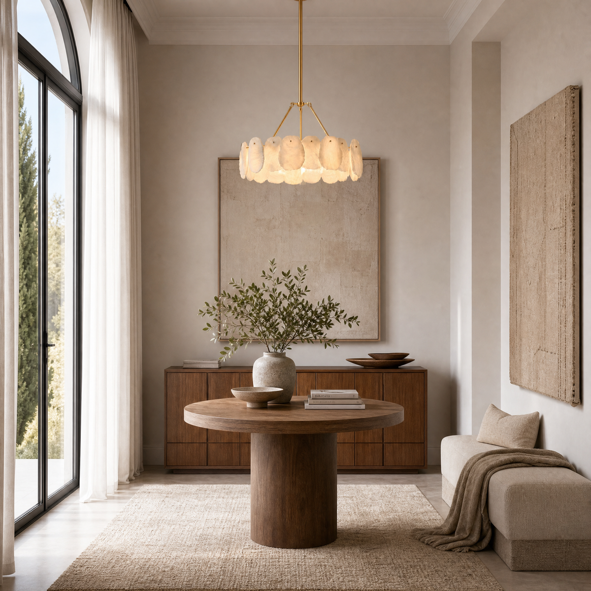 24" Alabaster Round Chandelier