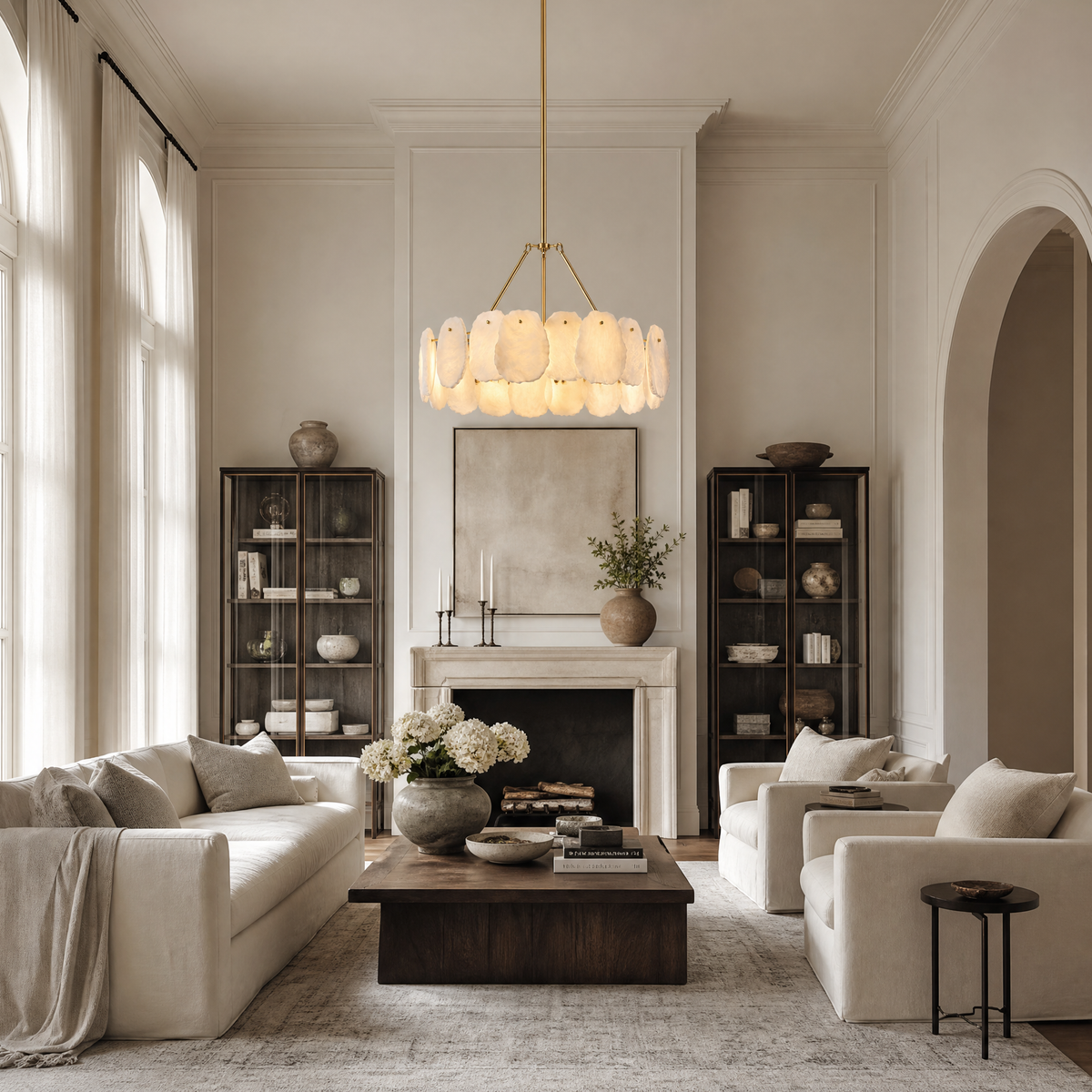 24" Alabaster Round Chandelier