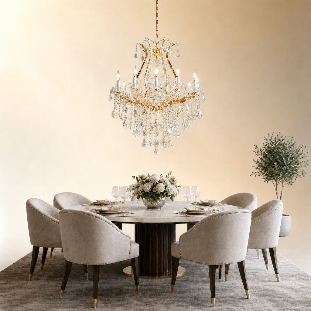 28.3" 12-Light Maria Theresa Crystal Chandelier - Gold