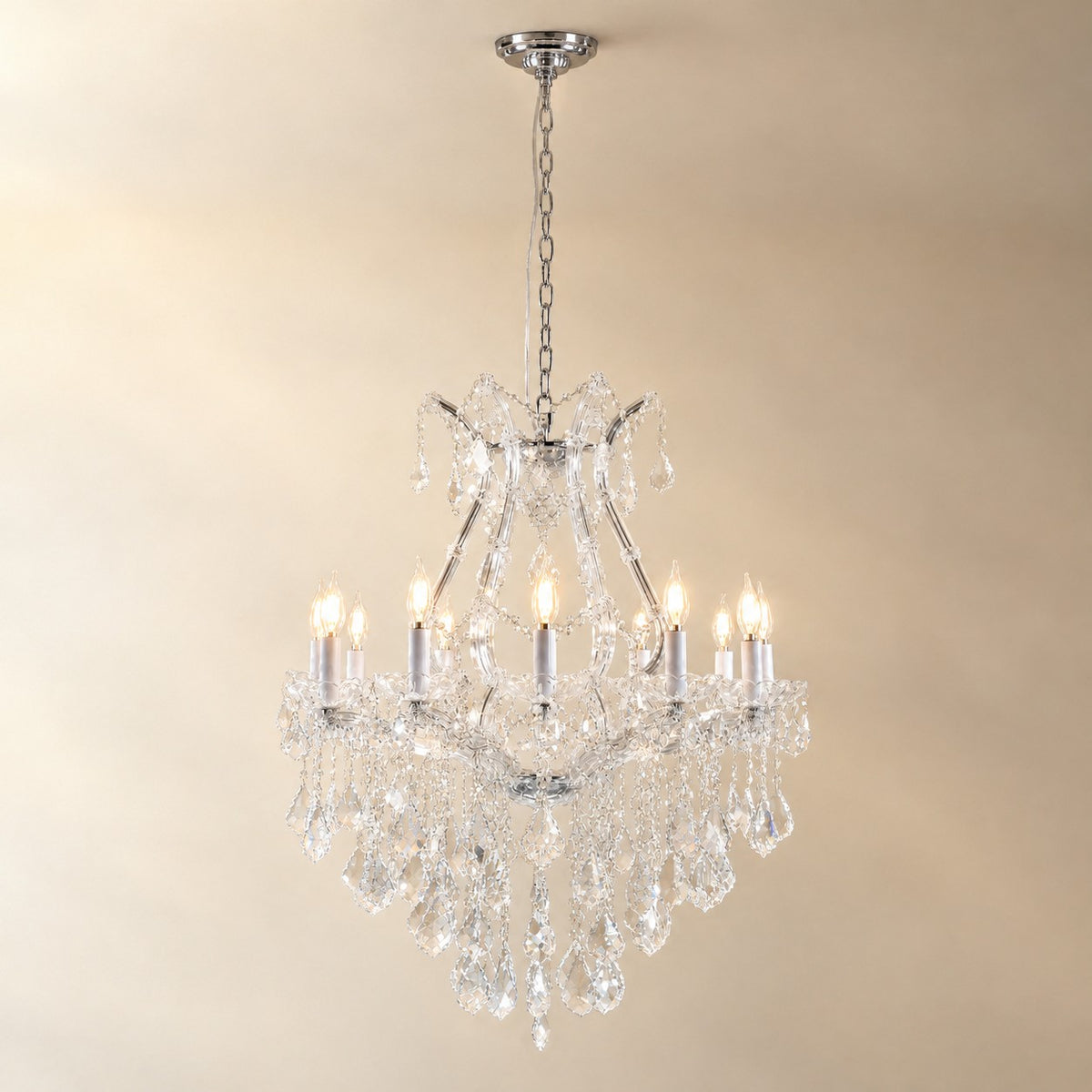 28.3" 12-Light Maria Theresa Crystal Chandelier - Silver