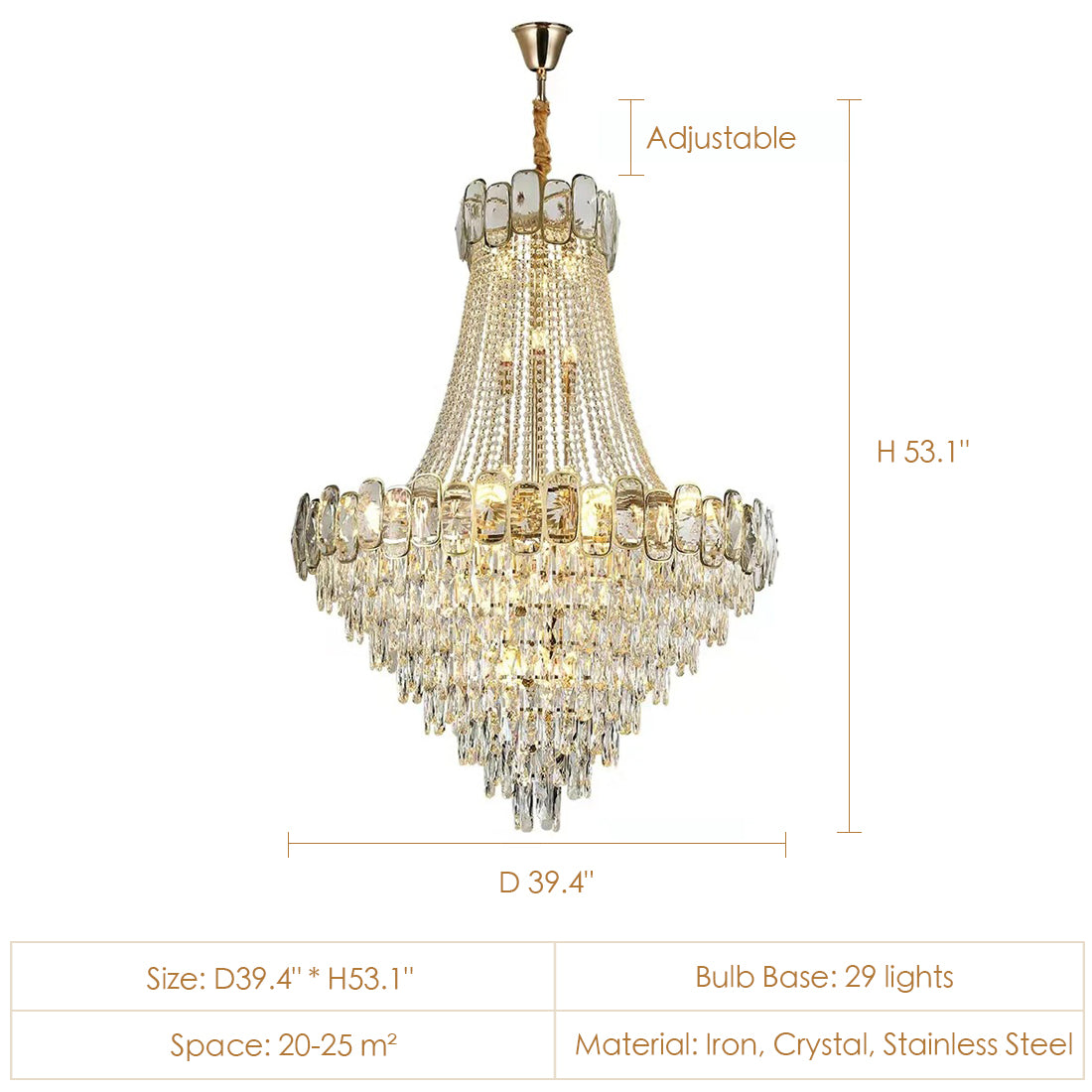 Foyer Staircase Chandelier Luxury K9 Crystal Ceiling Light
