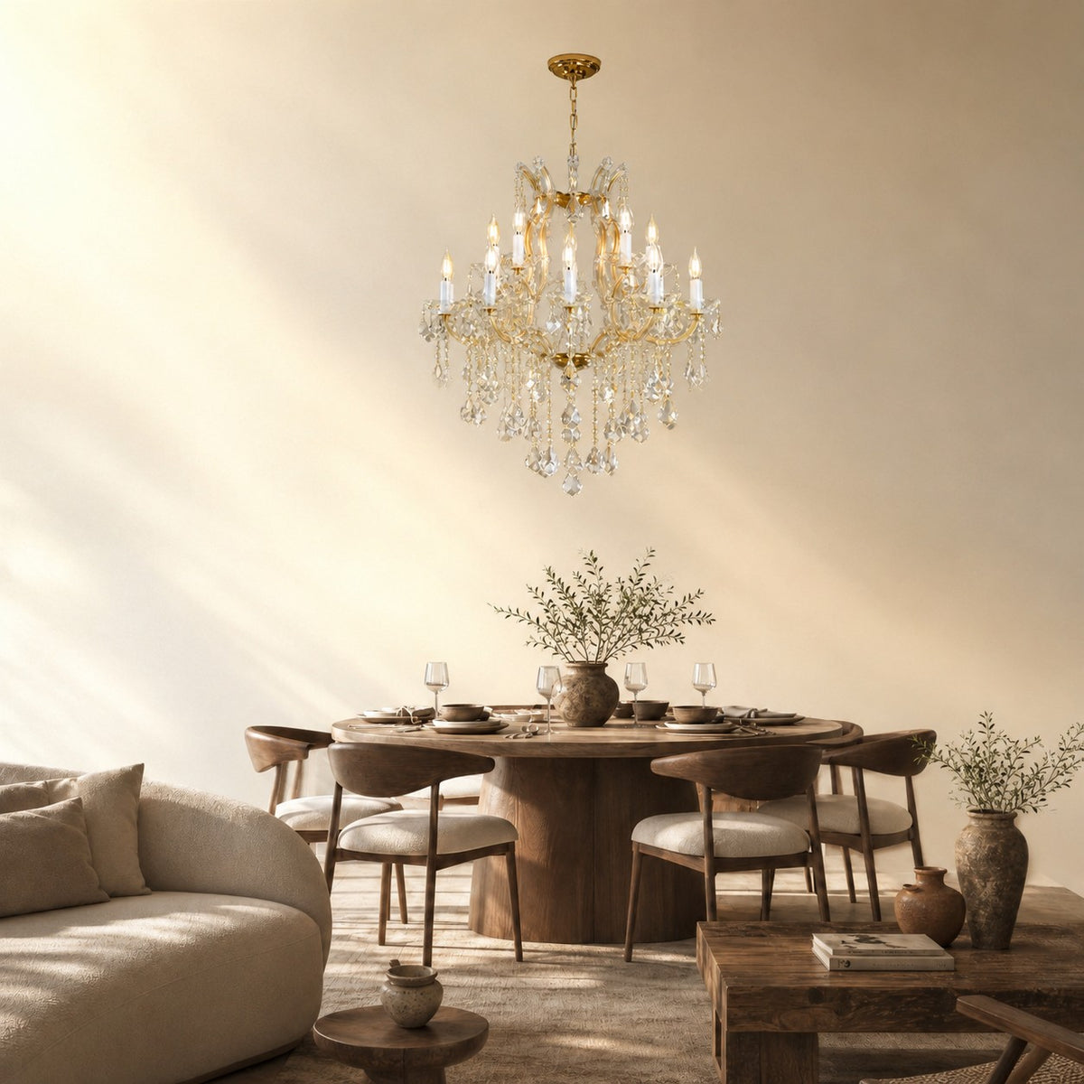 30" 15-Light 2-Tier Maria Theresa Crystal Chandelier - Gold