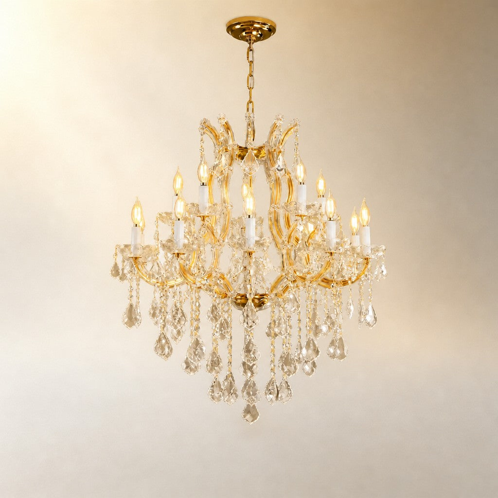 30" 15-Light 2-Tier Maria Theresa Crystal Chandelier - Gold
