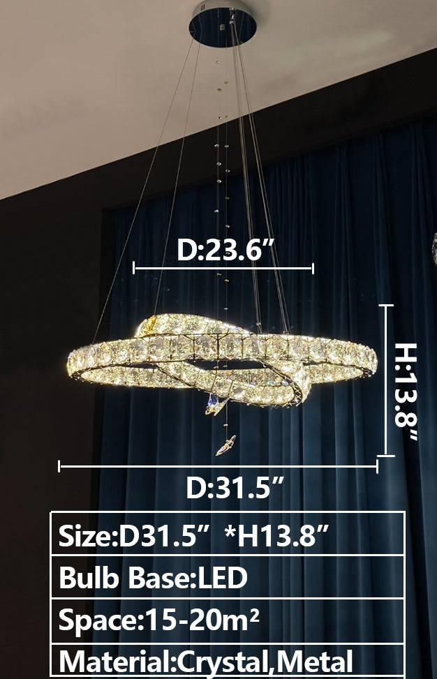 2023 New Light Luxury Crystal Rings Chandelier with Butterfly for Living/Dining Room/ Bedroom, high quality,shining, adjustable, chrome, tiered, crossed, dimension