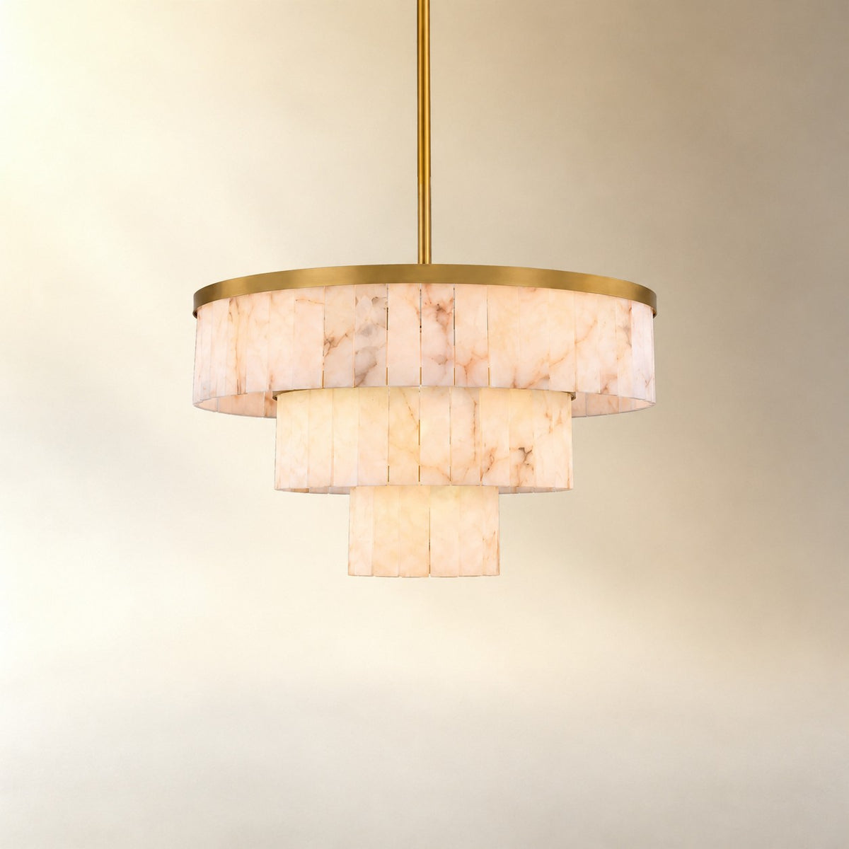 34.3" 3-Tier Alabaster Round Chandelier - Gold