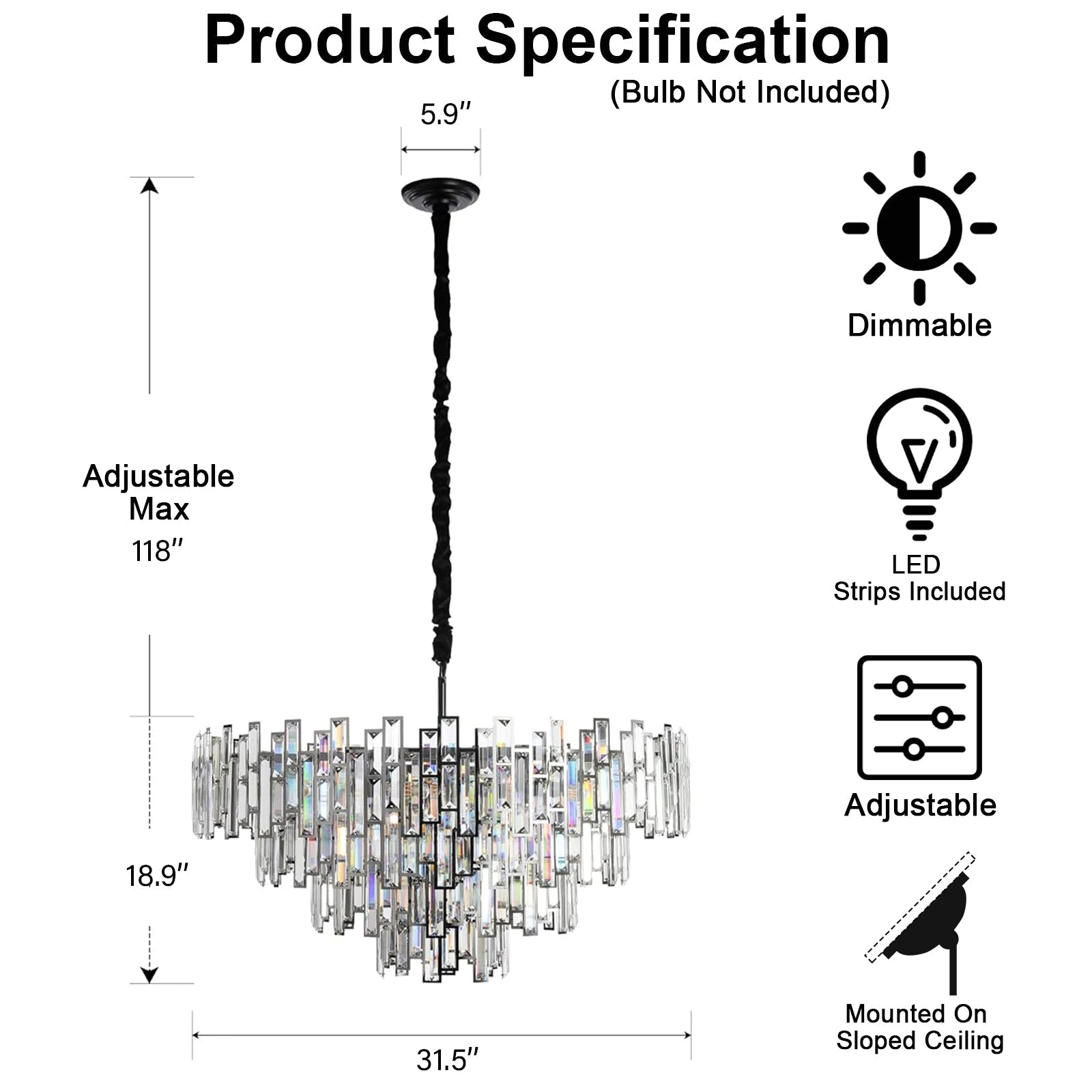 Modern Round K9 Crystal Chandelier