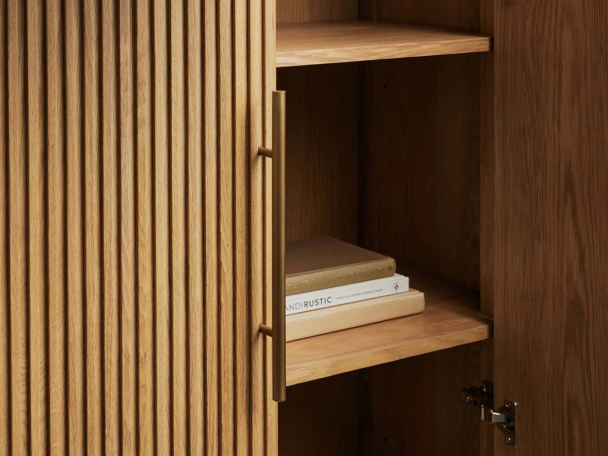Tall Reeded Oak Storage Cabinet with Doors