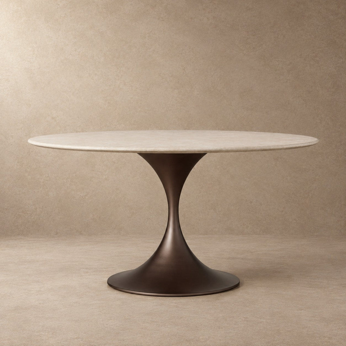 Round Stone-Top Steel-Base Dining Table