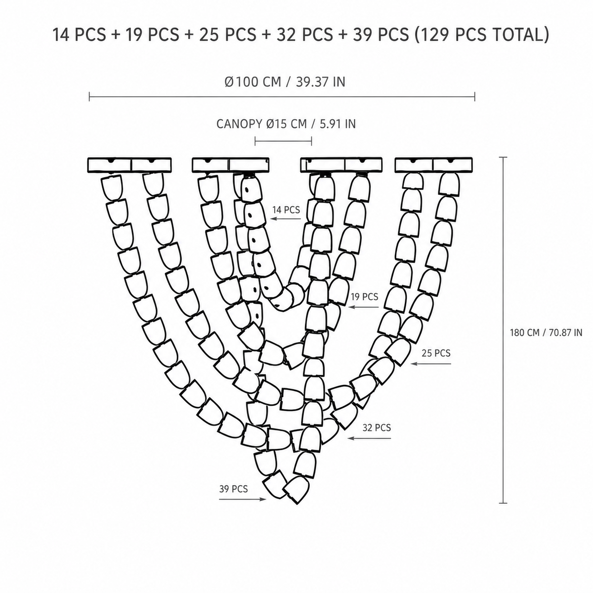 Living Room/Stairwell Chandelier – Modern Crystal Versailles Veil