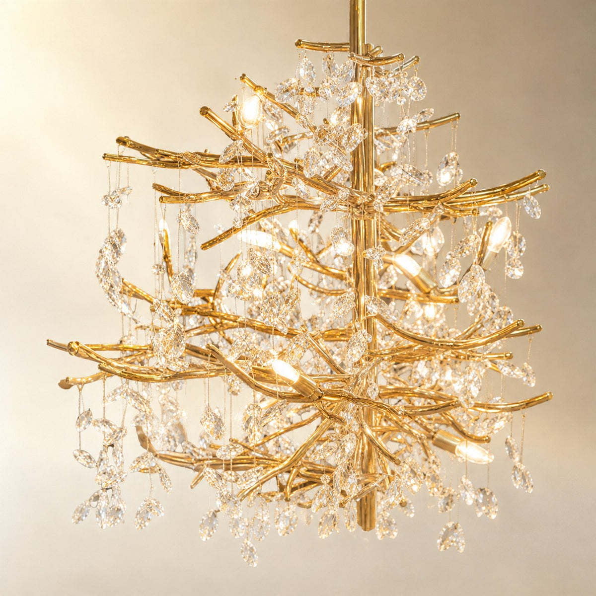 65" Gold Large 27-Light K9 Crystal Tree Branch Chandelier