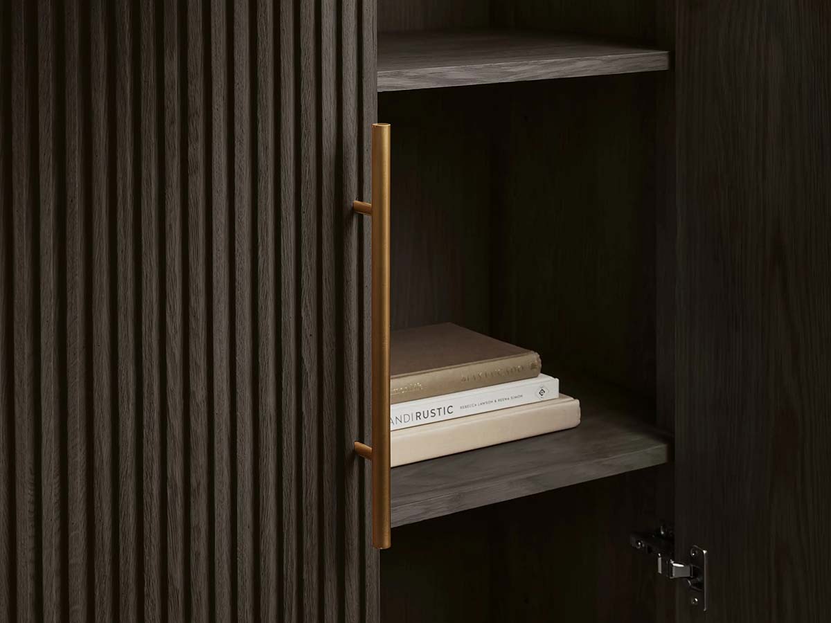 Tall Reeded Oak Storage Cabinet with Doors
