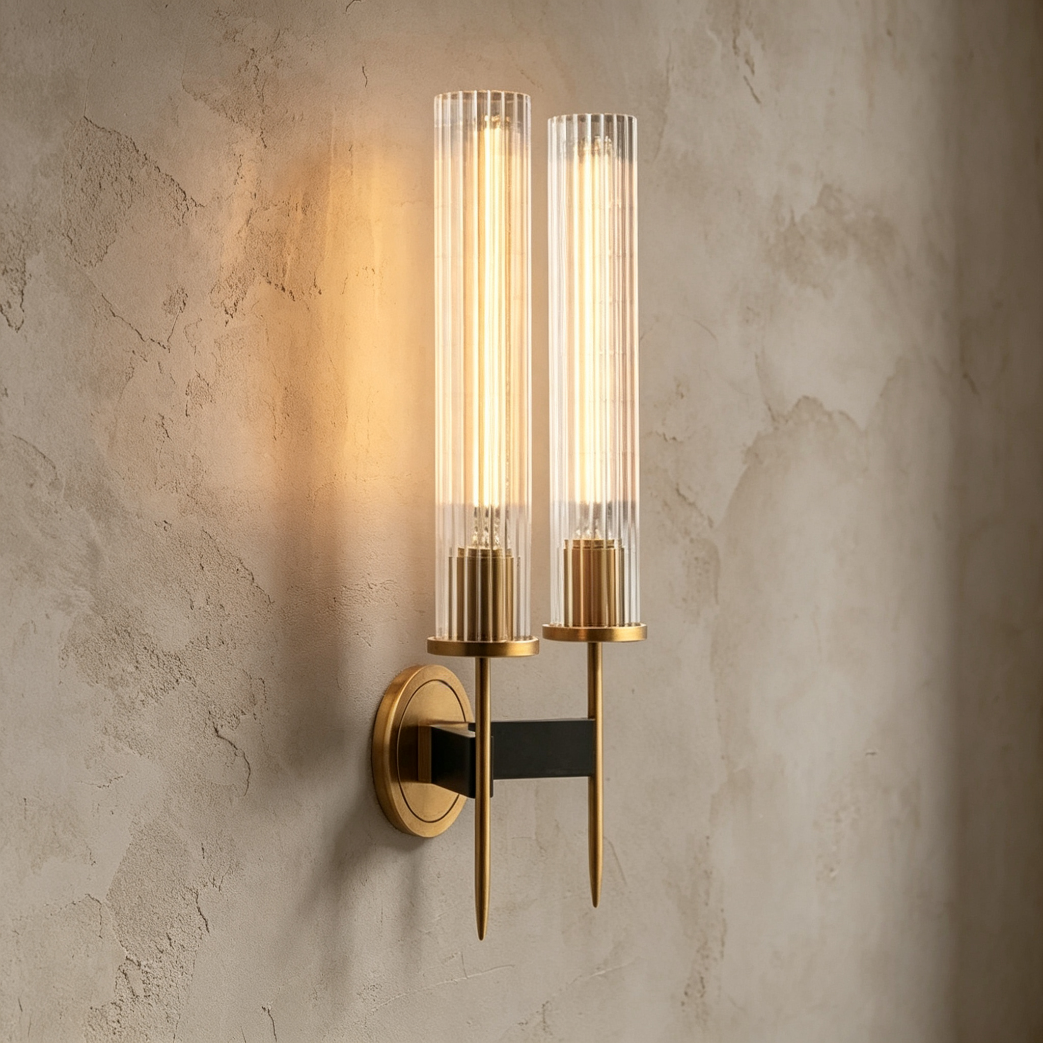 Chevelle Double Sconce, Modern Solid Brass Glass Wall Lamp