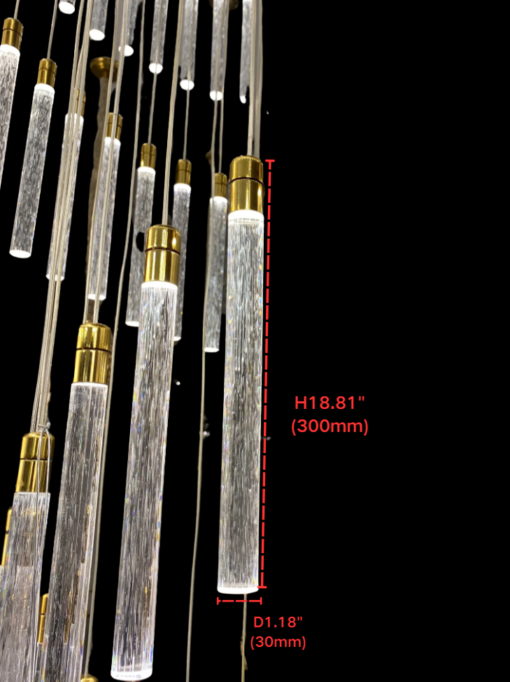 Modern Spiral Bubble Crystal Glass Rods Chandelier in Champagne Gold Finish for Staircase/Foyer/Villa