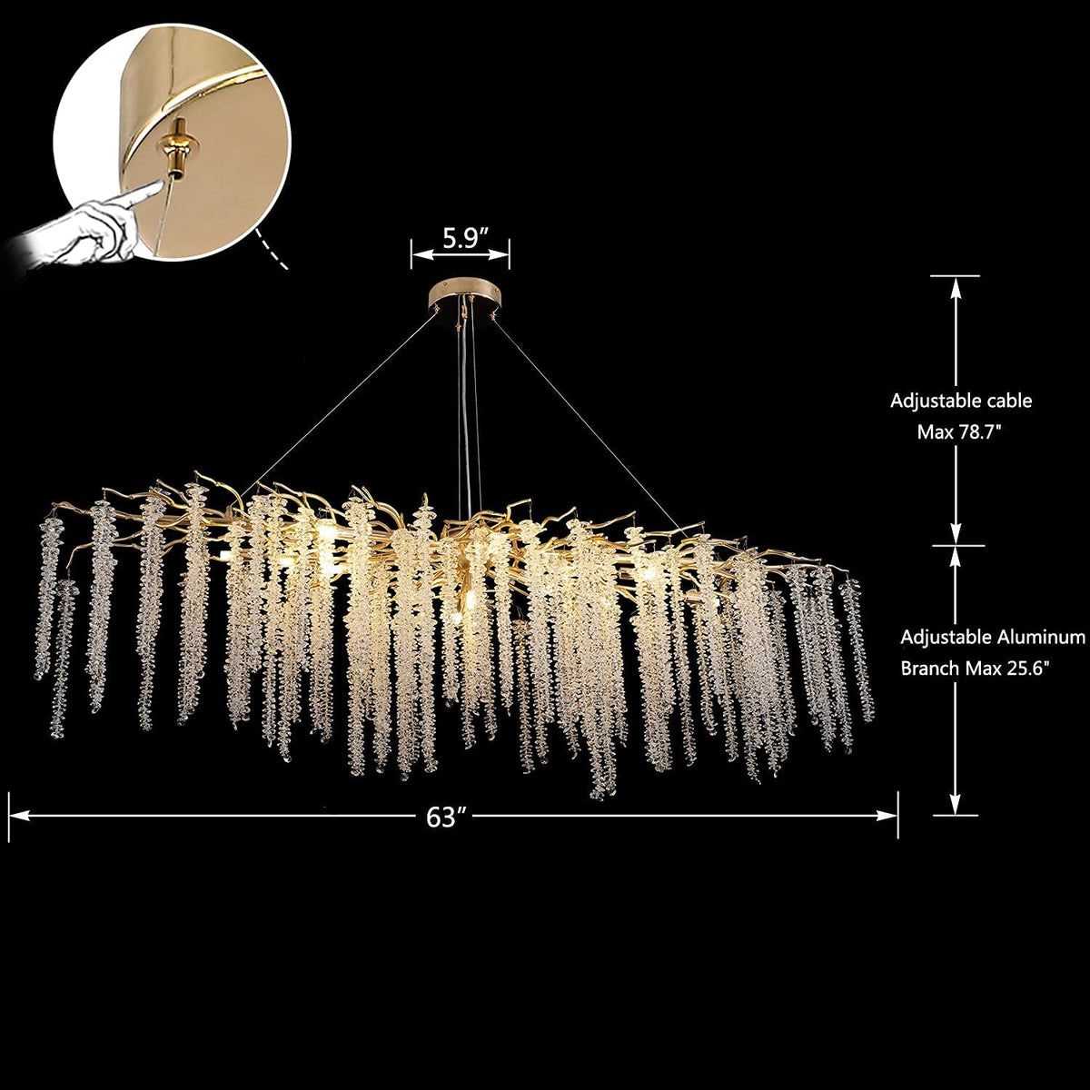Branch Style Ceiling Light Crystal Icicle Chandelier