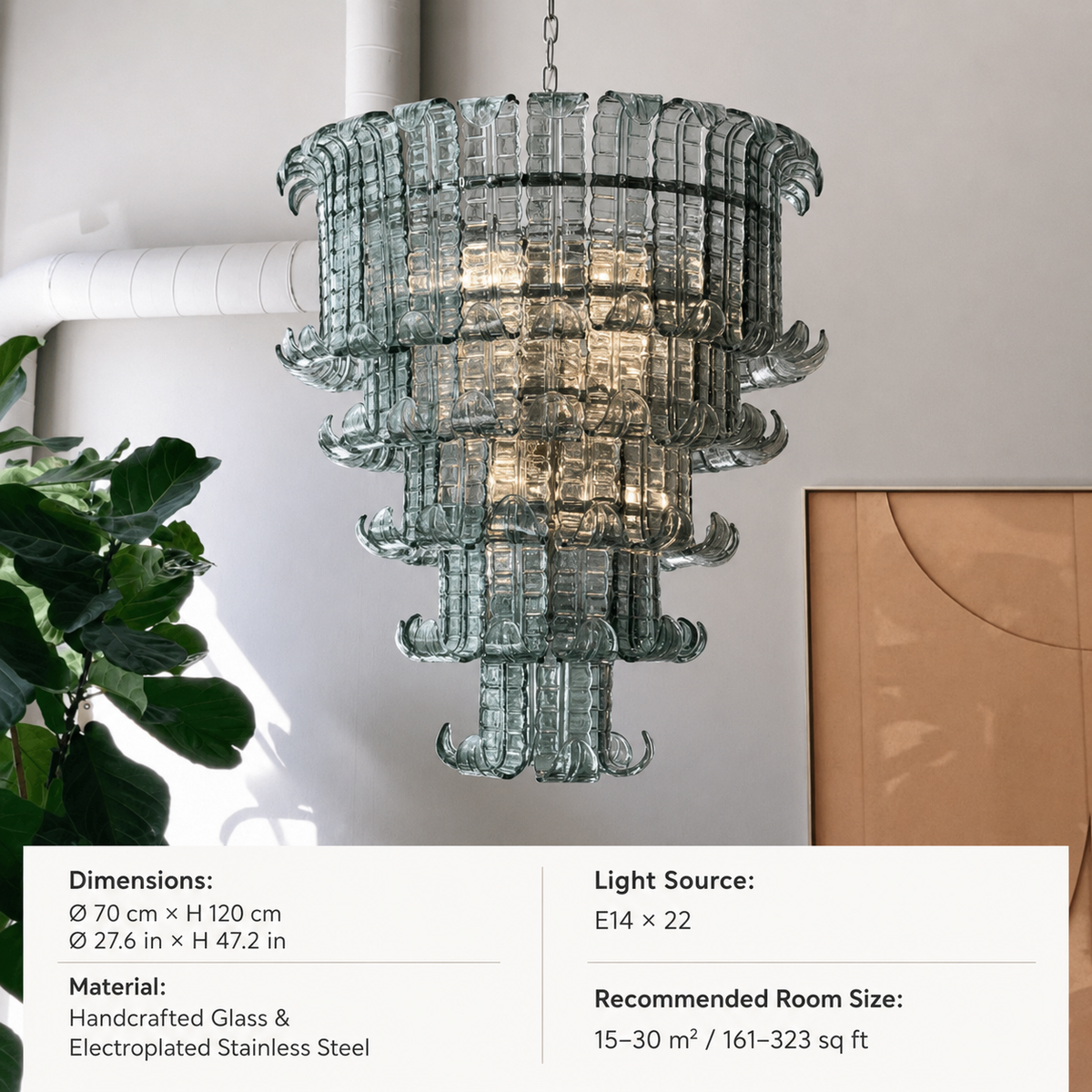 Living Room Tiered Chandelier | Murano-Style Glass | Celestine