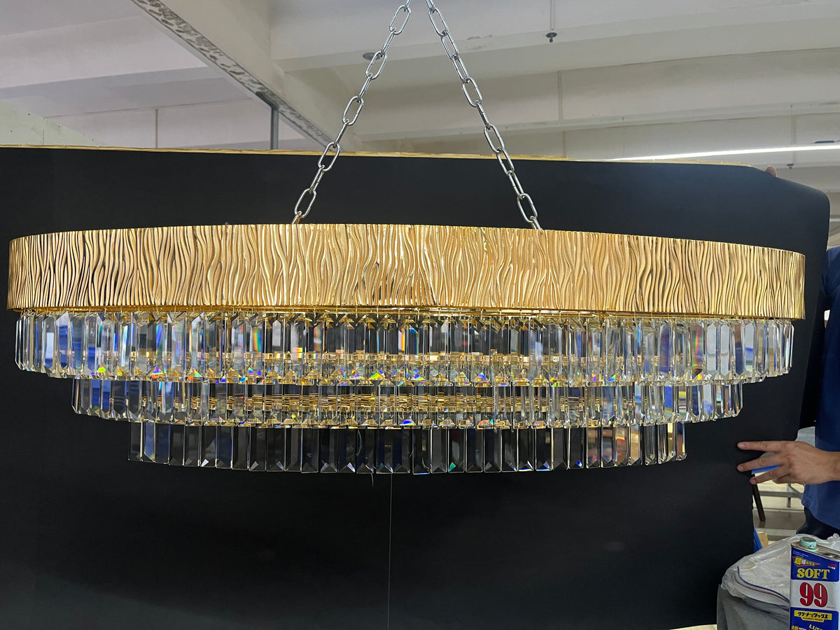 Modern Gold Round/Oval Light Luxury Ceiling Crystal Chandelier Set for Living Room/Dining Room