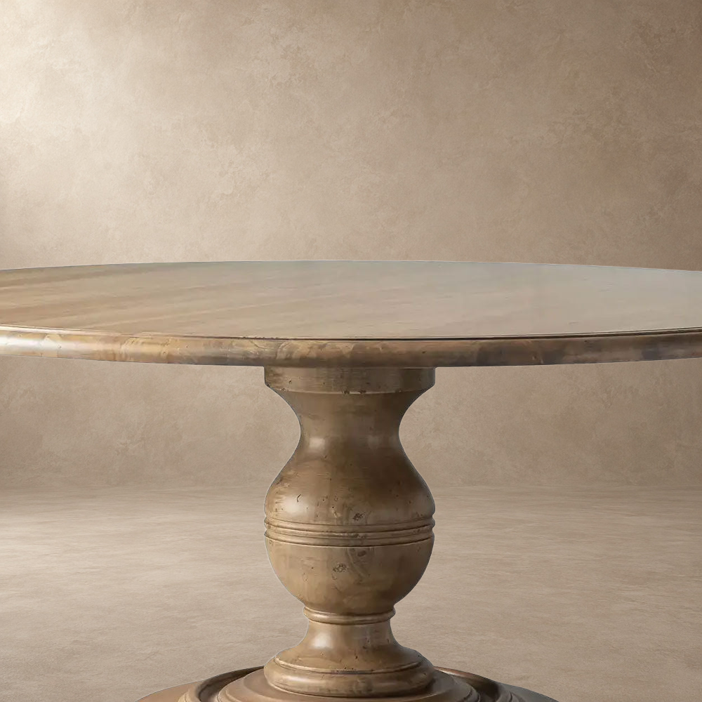 Round Dining Table in Hand-Carved Tulipwood