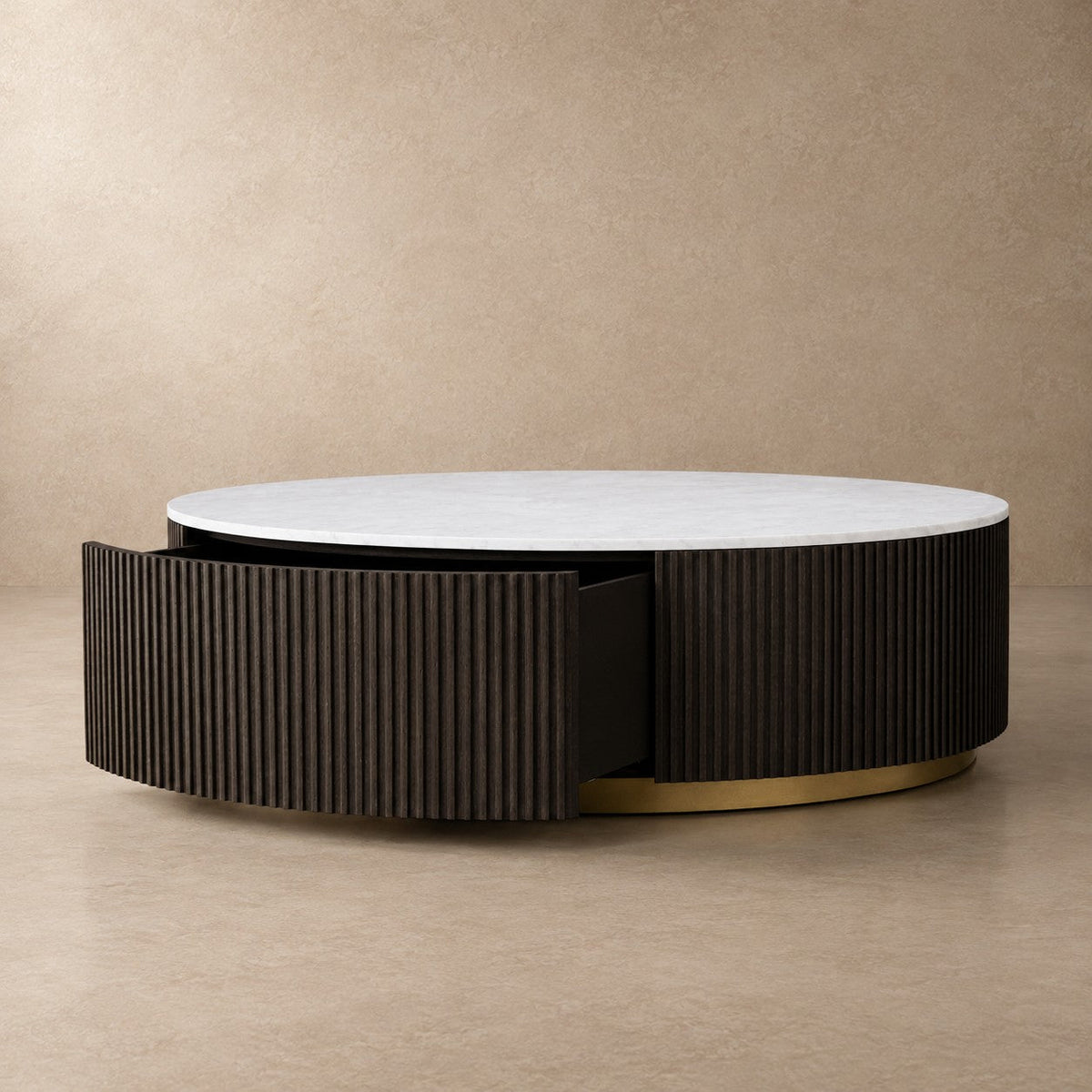 Happyarcadian Stone Top Round Storage Coffee Table