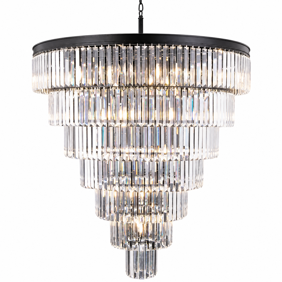 Striped Crystal Tower Round Pendant - Black