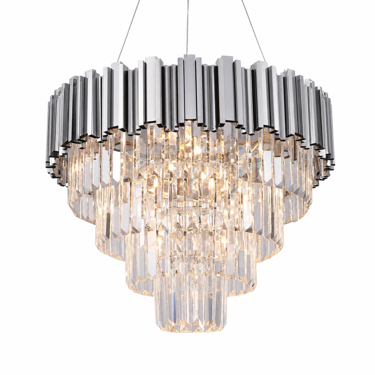 Inverted Triangle Crystal Round Pendant 1000 - Silver