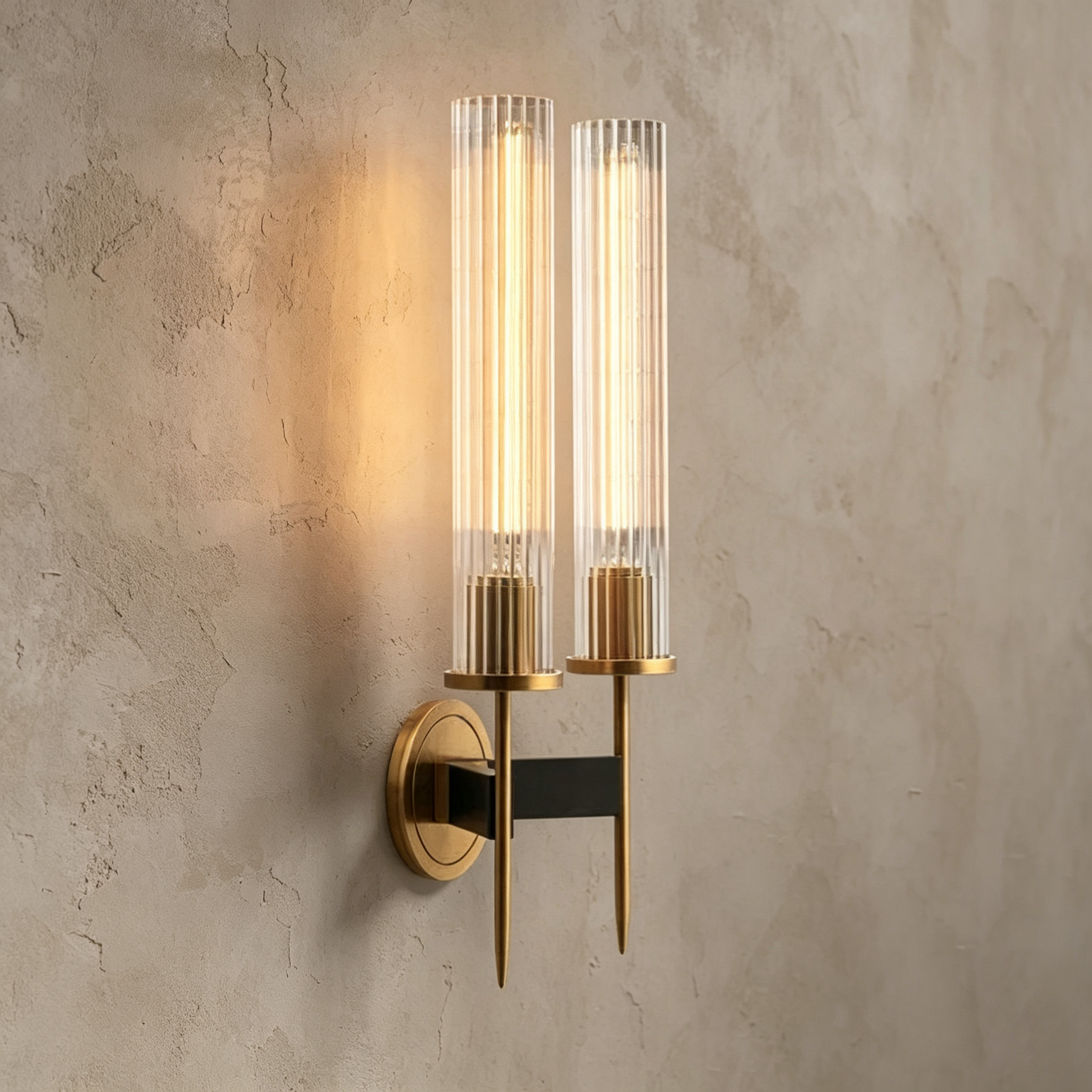 Chevelle Double Sconce, Modern Solid Brass Glass Wall Lamp