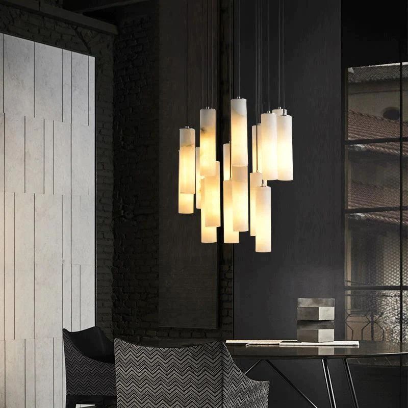 Alabaster Cylindrical Round Chandelier