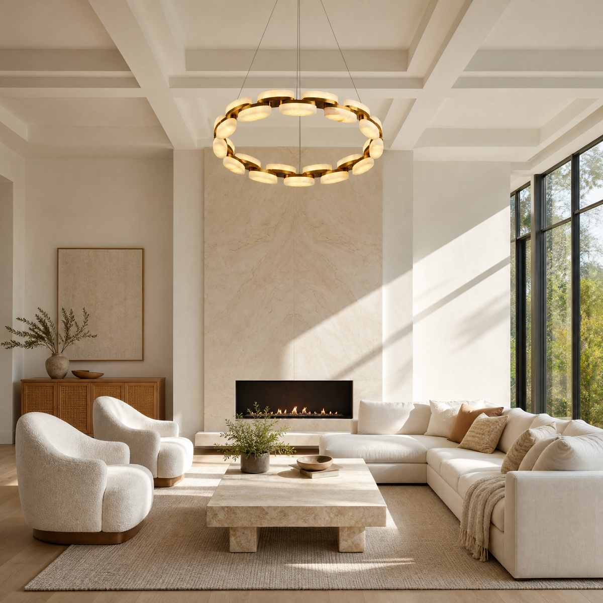 Ilyen Alabaster Round Ring Chandelier