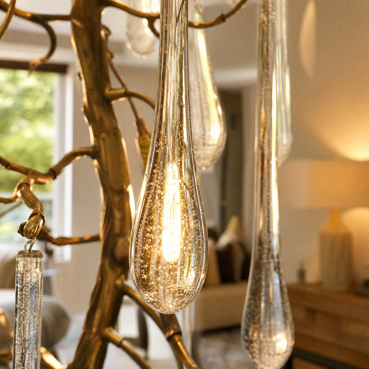 Gold Tiered Crystal Cascading Chandelier for High Ceilings