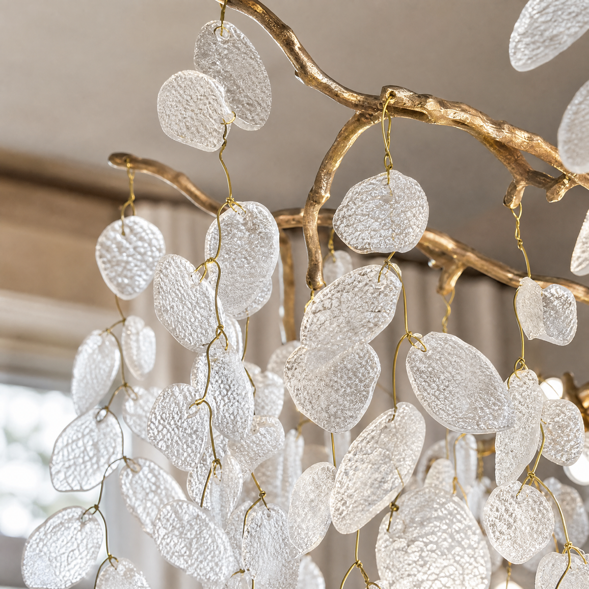Gold Branch Chandelier with Frosted Crystal Petals