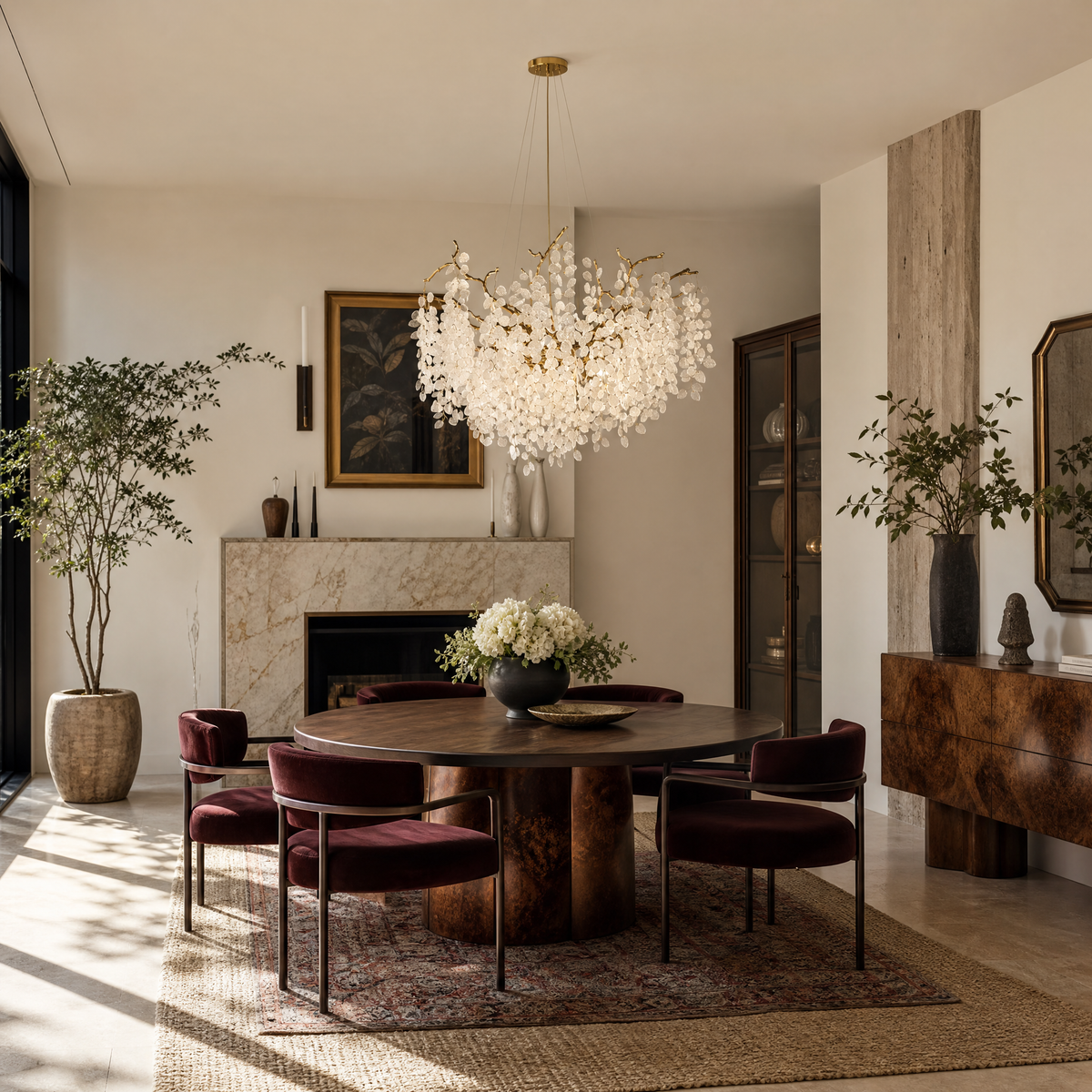 Gold Branch Chandelier with Frosted Crystal Petals
